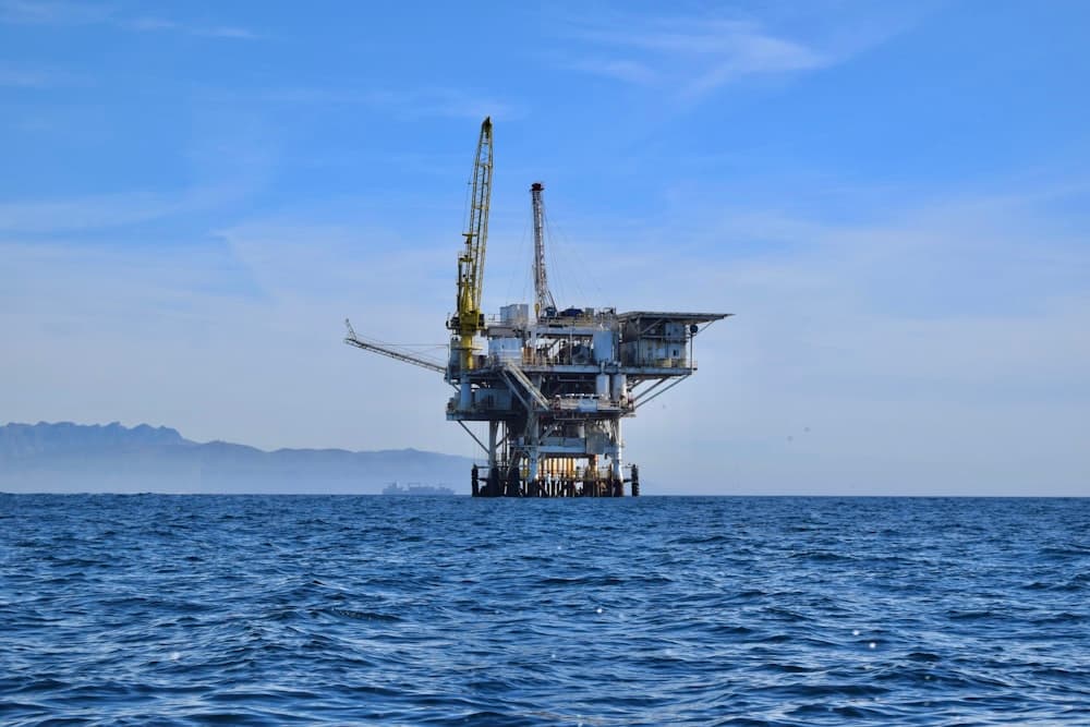 Offshore platform standing in open water off the coast